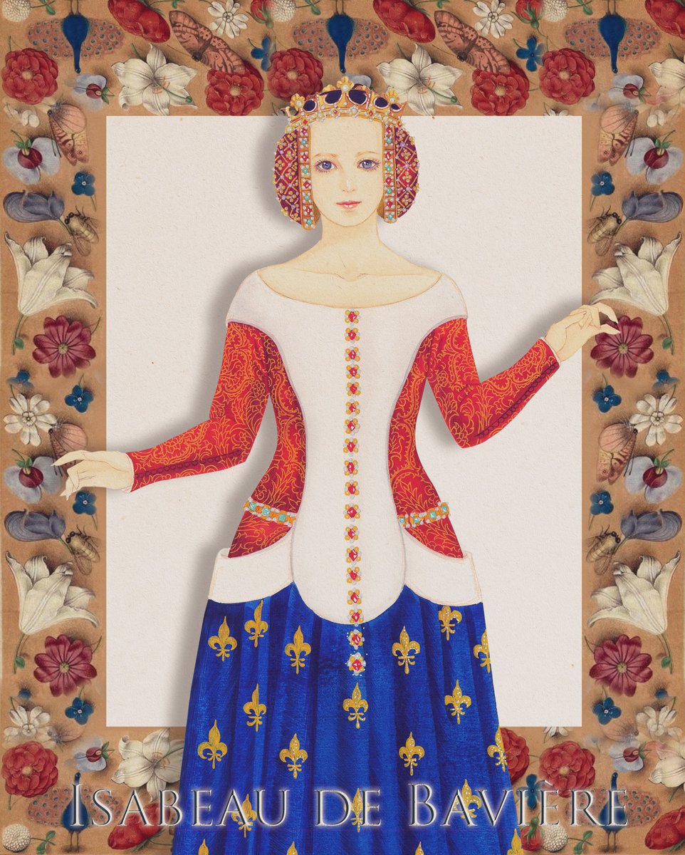 Heqijn's tweet photo. The clothing of Queen Isabella of Bavaria when she was young~European aristocratic women in the 14th century, who liked to wear skirts called surcotouvert~As the queen of France, skirts were a symbol of the French royal family.💙⚜️

 #middleages #valois #frenchqueen https://t.co/KgppWuBJWw