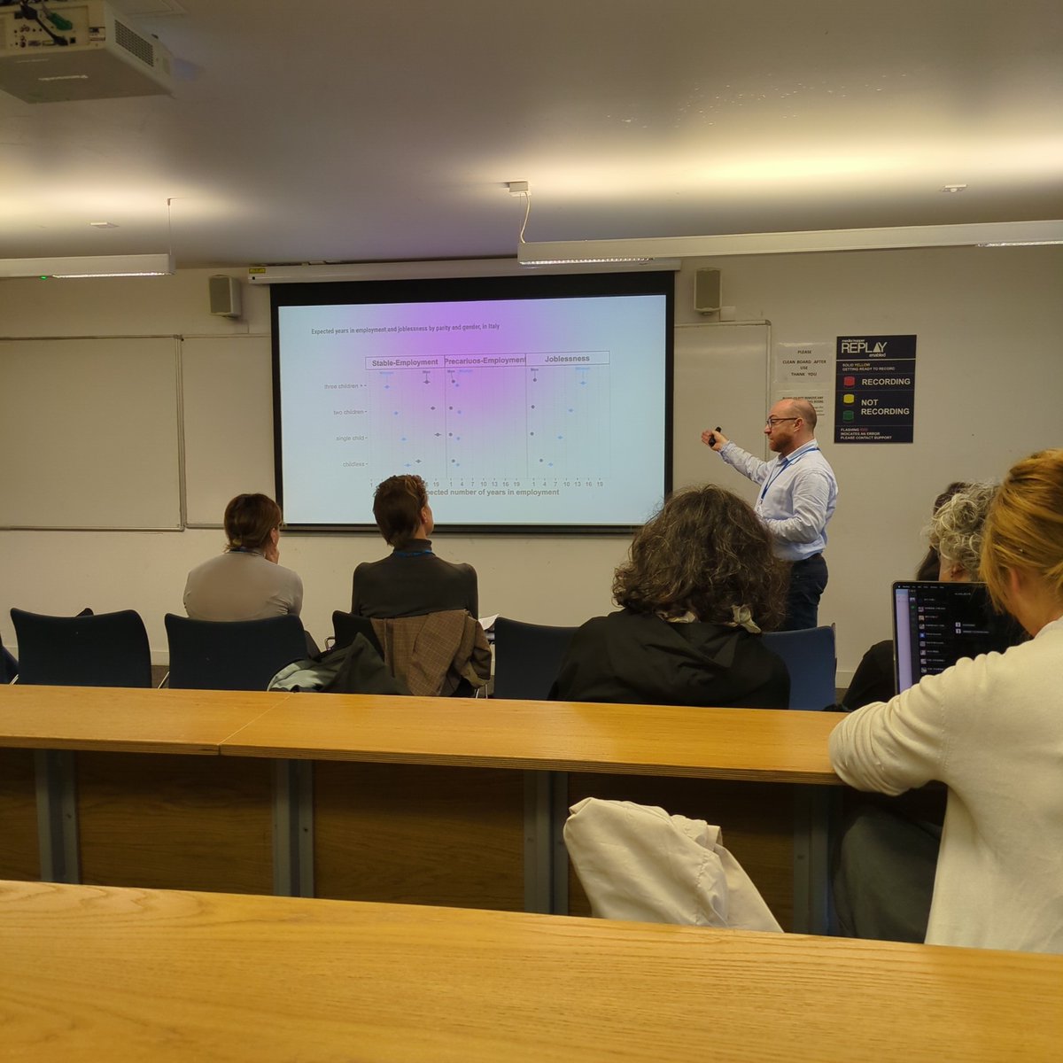 Precarious employment during mid-life (age 40+) in Italy  #EPC2024 women have shorter work years and have more precarious work. Women also work much less in the South of Italy. Women suffer labour market disadvantage even at older ages