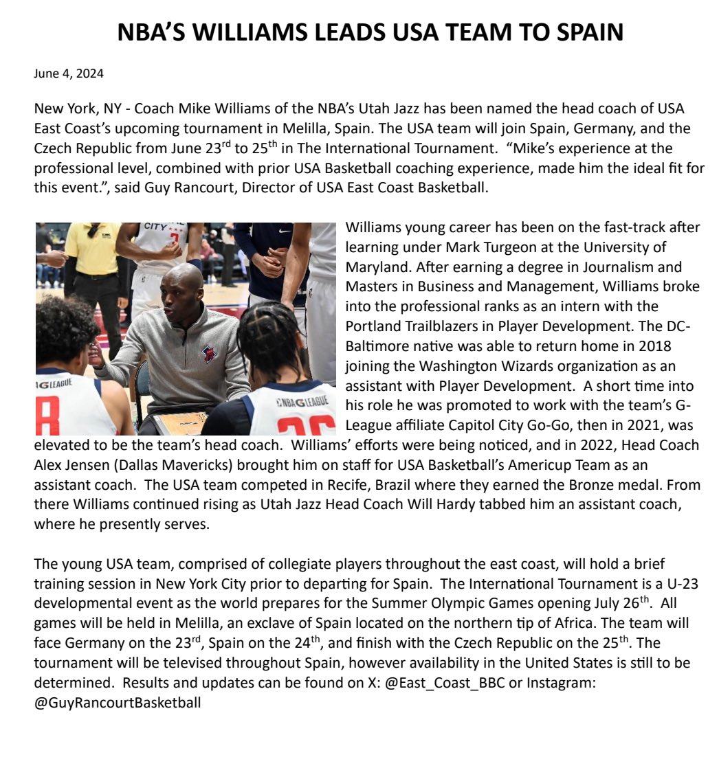 This summer’s USA teams, in conjunction with Moneyball Sportswear and Cleveland Brothers CAT, have been announced.  Alex Jensen of the Dallas Mavericks will lead our Greece team while rising star Mike Williams of the Utah Jazz will be leading our Spain team! Rosters to follow.