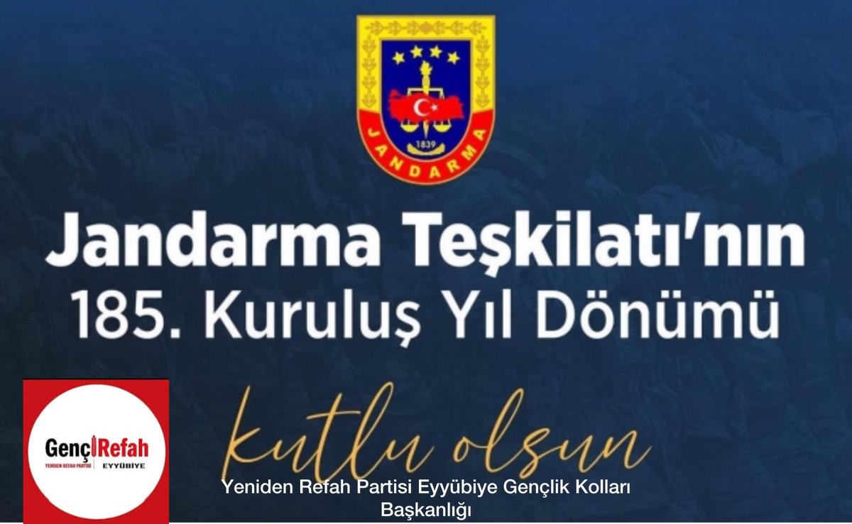 Milletimizin huzurunun sağlanmasında hayati rol oynayan ülkemizin en köklü kurumlarından Jandarma Genel Komutanlığımızın 185. kuruluş yılını tebrik ediyorum Aziz şehitlerimizi rahmetle anıyor görevi başındaki Jandarma Genel Komutanlığı mensuplarımıza selamlar iletiyoruz #Jandarma