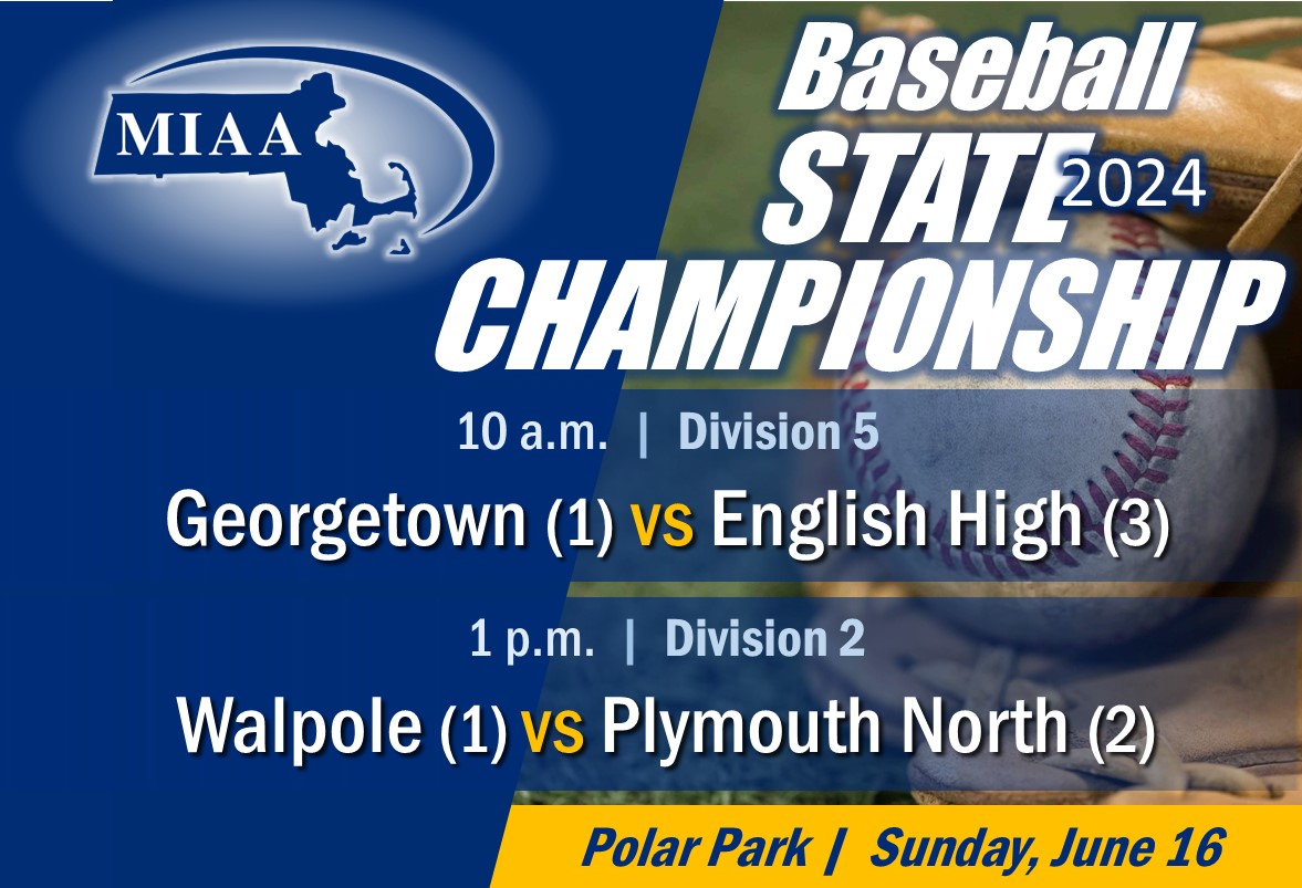 MIAA033's tweet photo. ALERT: Because of the forecast of storms this afternoon, Friday's Baseball State Championship games @PolarPark have been postponed to Sunday (6/16). See new schedule below.
@GMHS_Royals @BostonEnglish_ @WalpoleAD @pnhsathletics https://t.co/lhCUmPi9rW