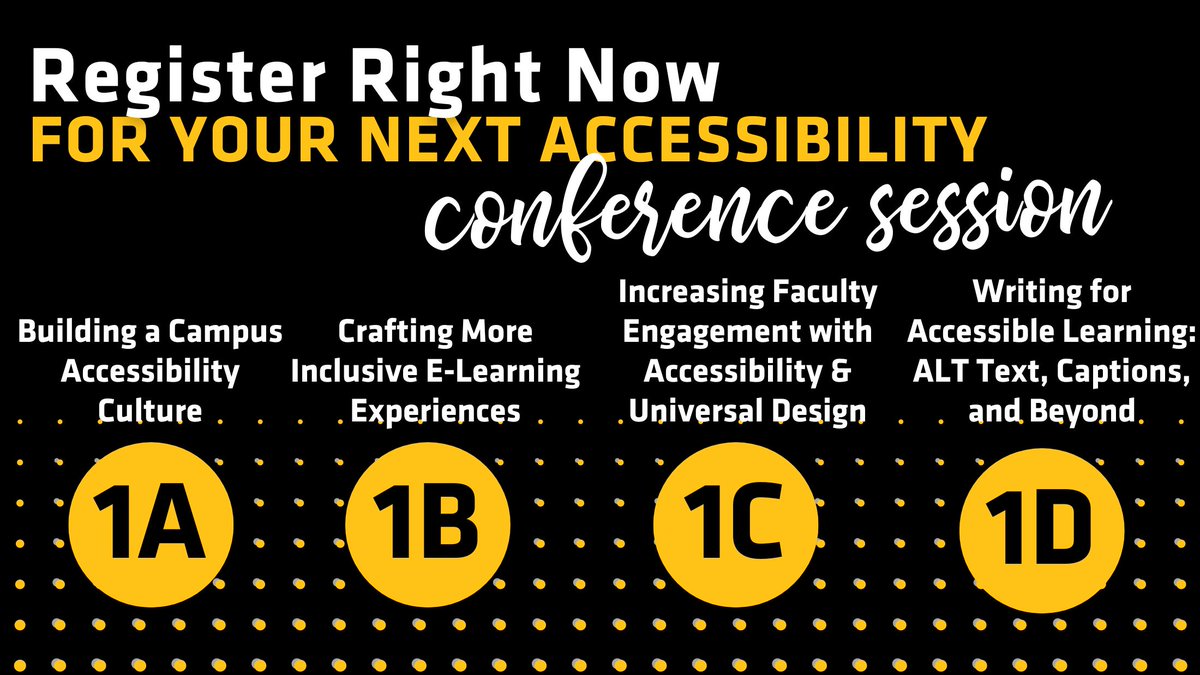 The first breakout sessions start in 20 minutes! Which one will you attend?

Go to the link to learn about each one and register for the session you would like to attend: accessibilityict.org/program

#AccessibilityICT