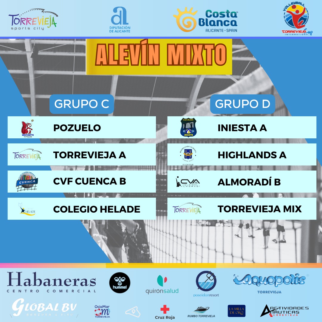 Torrevieja Int. Cup (@torreviejacup) on Twitter photo 🔵 Grupos de la modalidad de Voleibol de la <a href="/TorreviejaCup/">Torrevieja Int. Cup</a>
🏆 Categoría Alevín Mixto
#TorreviejaIntCup2024 #TIC2024 #TICSemanaSanta2024 #TICVerano2024 #balonmano #futsal #rugby7 #rugbybeach #voleibol #futgirls #futboys #sports #deportebase 🔵 Grupos de la modalidad de Voleibol de la <a href="/TorreviejaCup/">Torrevieja Int. Cup</a>
🏆 Categoría Alevín Mixto
#TorreviejaIntCup2024 #TIC2024 #TICSemanaSanta2024 #TICVerano2024 #balonmano #futsal #rugby7 #rugbybeach #voleibol #futgirls #futboys #sports #deportebase
