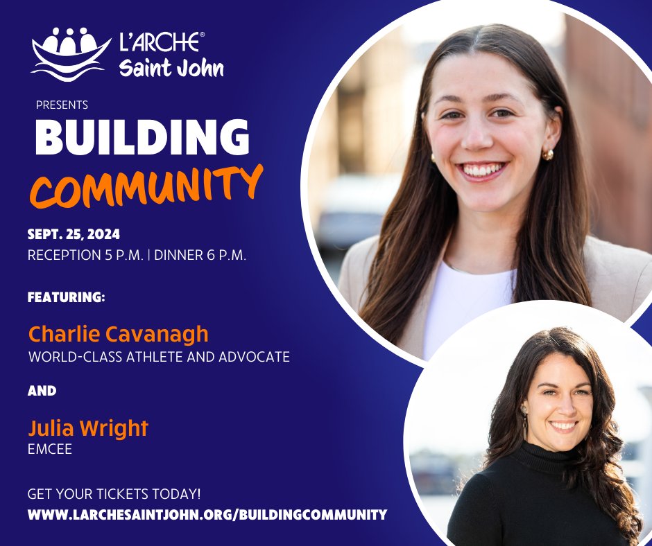 L’Arche Saint John &amp; The McKenna Group from Scotia Wealth Management present Building Community w/ Saint John’s own Charlie Cavanagh, a world-class athlete &amp; advocate, &amp; broadcaster Julia Wright  on Sept. 25 at Delta Hotels by Marriott SJ! More info: larchesaintjohn.org/buildingcommun…