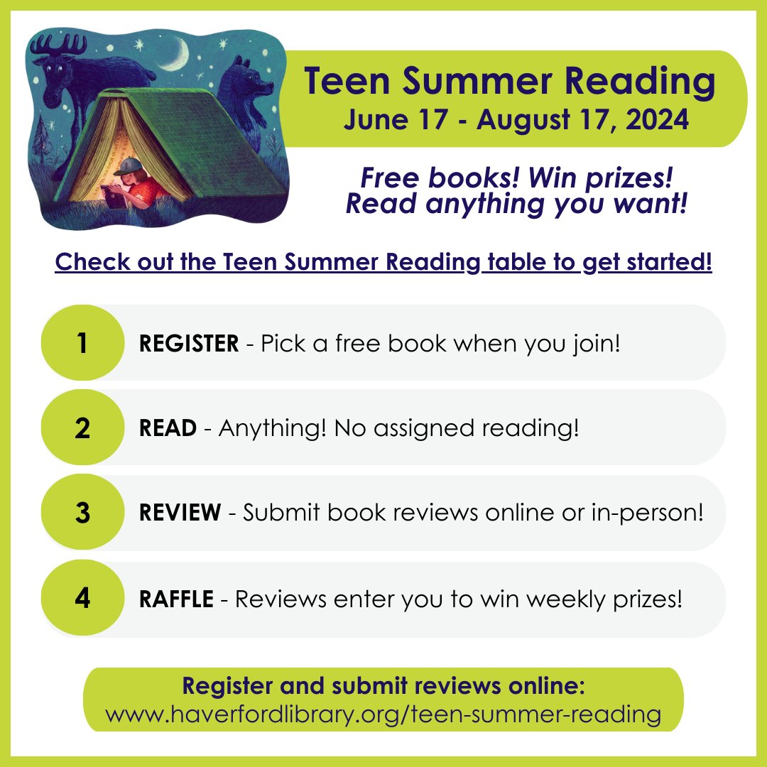 HaverfordLib's tweet photo. 🌞📚 The adventure begins! 📖✨ Join us 6/17-8/17 for our Summer Reading Challenge for children, teens, and adults. Read more, win prizes, and support your library! Are you ready for the challenge? 💪🏆#htfl #myhtfl #haverfordlibrary #delcolibraries #haverfordpa #summerreading https://t.co/SOap7mFV9r