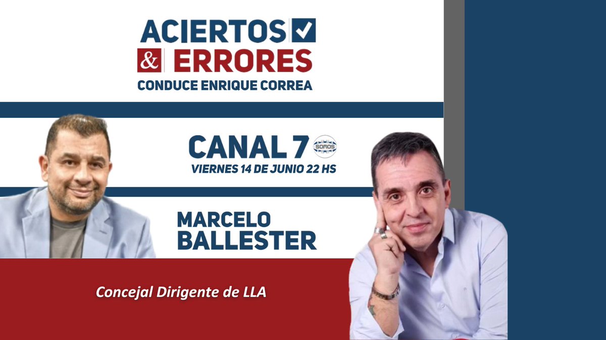 aciertoerror's tweet image. Aciertos &amp;amp; Errores, esta noche, 22 hs, por @SomosAmbaTV - Canal 7 de Cablevisión

Entrevista a Marcelo Ballester @1lagentesiempre, concejal y dirigente de LLA San Martín

Conduce Enrique Correa
