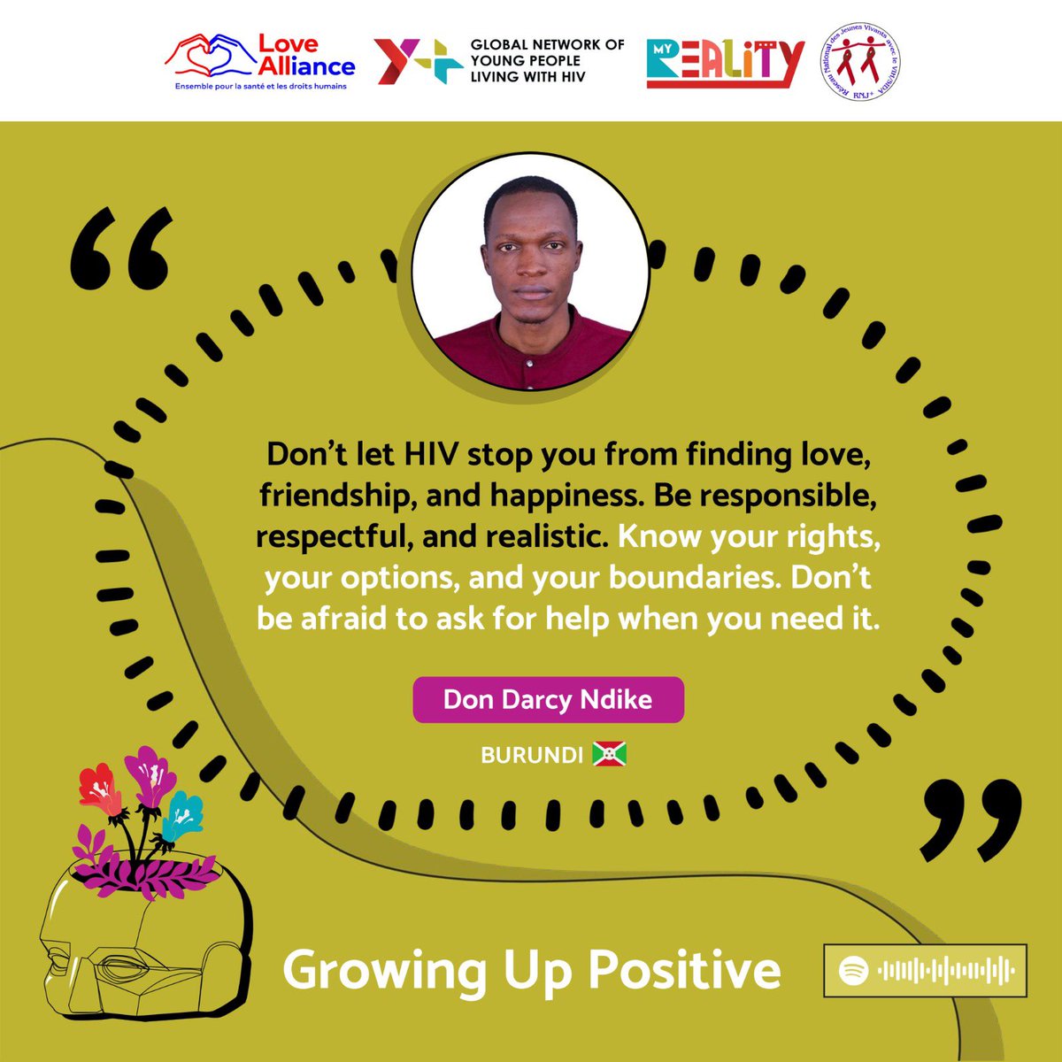 HIV is NOT a death sentence! 

With medication adherence, a person can achieve undetectable viral load in 6 months! 

Hear <a href="/iam_dondarcy/">Don Darcy</a>'s inspiring story on #MyReality Podcast by <a href="/Yplus_Global/">Y+ Global</a>. 
Listen via: shorturl.at/K0OgH

#UnitedForPrevention
#HIVSupport
#AYPsForChange