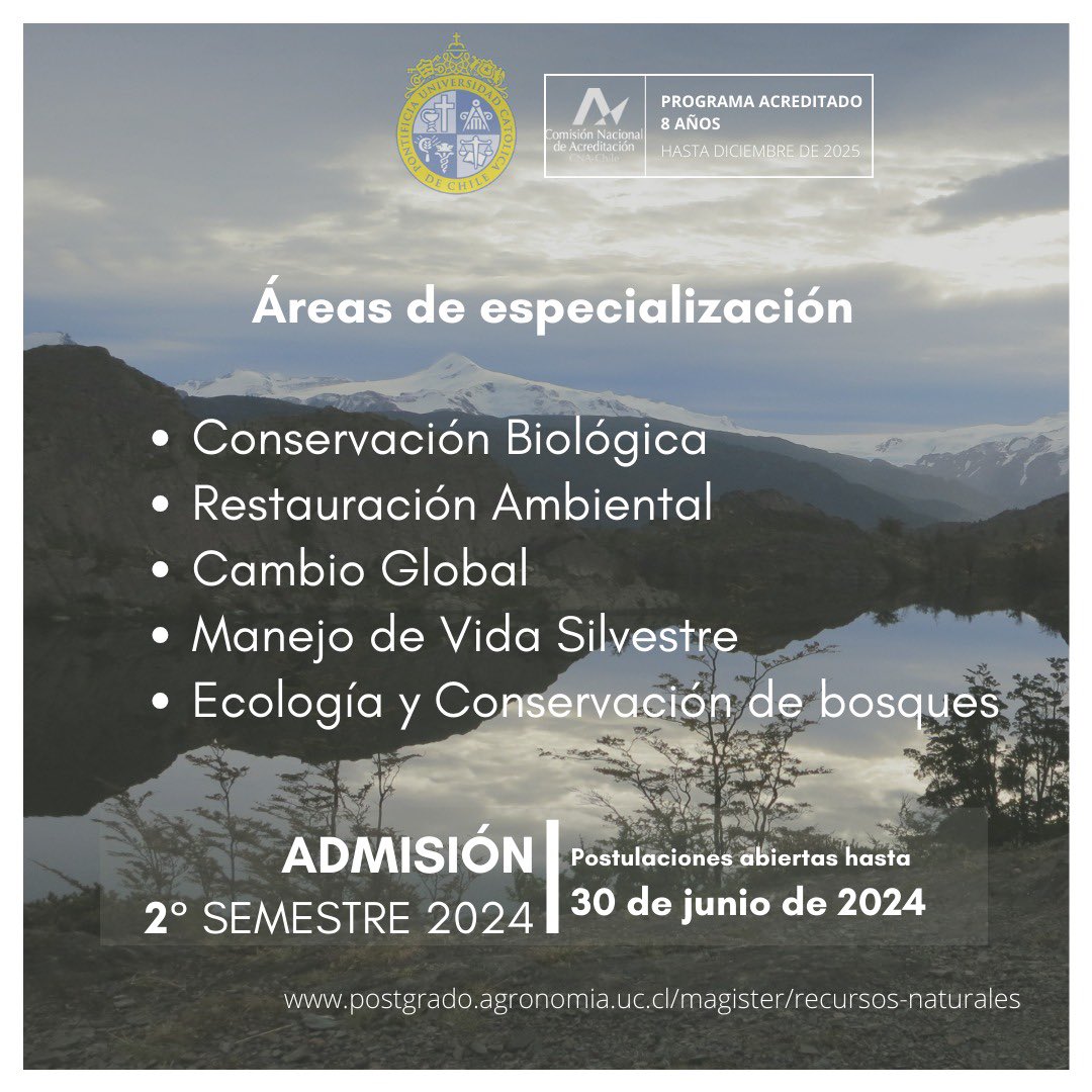 🌳¡Atención a todos los profesionales de ciencias ambientales, ingeniería forestal, agronomía, biología, veterinaria, geografía y carreras afines! 

¡El Magíster en Recursos Naturales es el programa que estás buscando!

#rrnn #admision #2024 #uc #puc #universidadcatolica