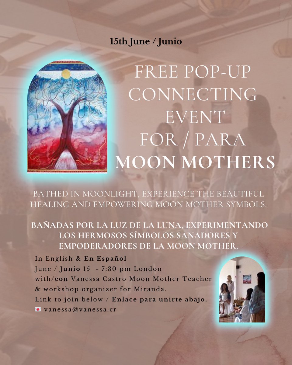 wombblessing's tweet photo. ✨ Pop-up Moon Mother Healing ✨

🌙 Only for Moon Mothers (all levels)

📅 June 15th 

⏰ 7:30 pm London / 12:30 pm CDMX

With Vanessa Castro Moon Mother Teacher &amp; workshop organizer of Miranda Gray. 💌 vanessa@vanessa.cr

✨To join please register here> https://t.co/PyBZxkd1nO https://t.co/SLYzVVB0M3
