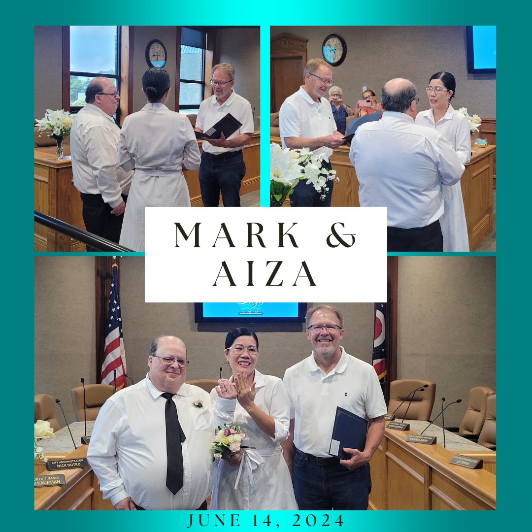 Congratulations to Mark &amp; Aiza, who were married this morning at City Hall. If you are interested in being married by Mayor Wilkinson, call 419-448-5401 or email mayor@tiffinohio.gov.