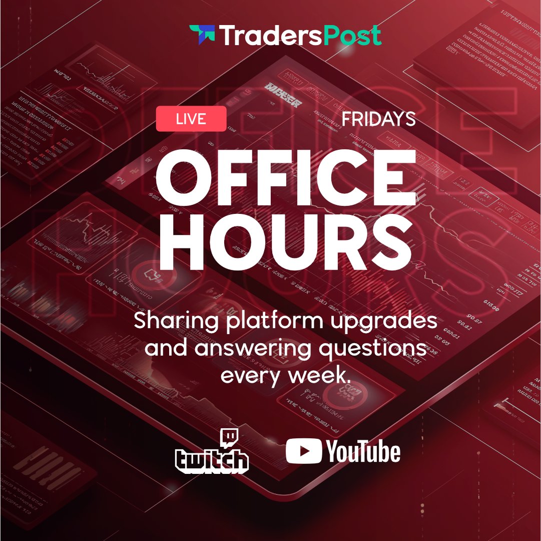 TradersPostInc's tweet photo. Got questions on #TradingAutomation? 🤔 Don't miss our LIVE Office Hours this Friday! Tune in to get all the answers. 🔍💡 #TradersPostLive #AutomateYourTrading"

Twitch: https://t.co/KlUEoCsB7o
YouTube: https://t.co/UbIcxni8Zd https://t.co/GuAEvey54M