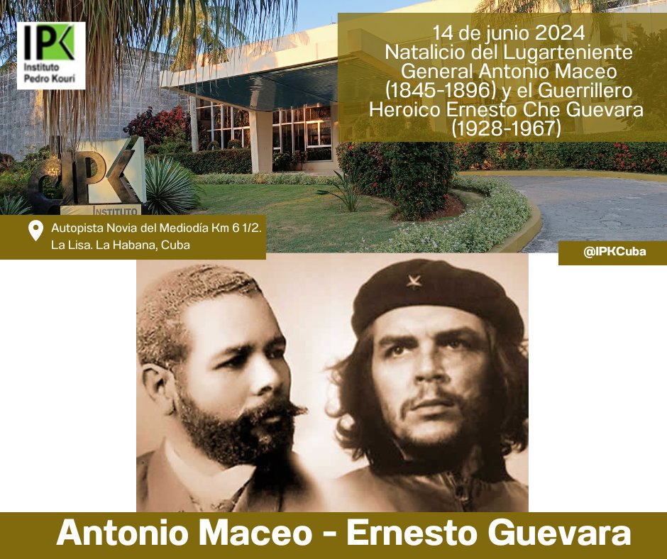 14 de junio 2024. Unidos en la historia de Cuba,  Antonio Maceo (1845-1896) y el Guerrillero Heroico Ernesto Che Guevara (1928-1967) 
¡Nuestro homenaje siempre!
#CubaPorLaVida #institutoparalahumanidad #nuestragenteipk <a href="/MINSAPCuba/">Ministerio de Salud Pública de Cuba</a> <a href="/GeoPAlvarez/">Georgina Pérez Alvarez</a> <a href="/japortalmiranda/">José Angel Portal Miranda</a> <a href="/VKouri1481967/">Vivian Kouri Cardella</a>