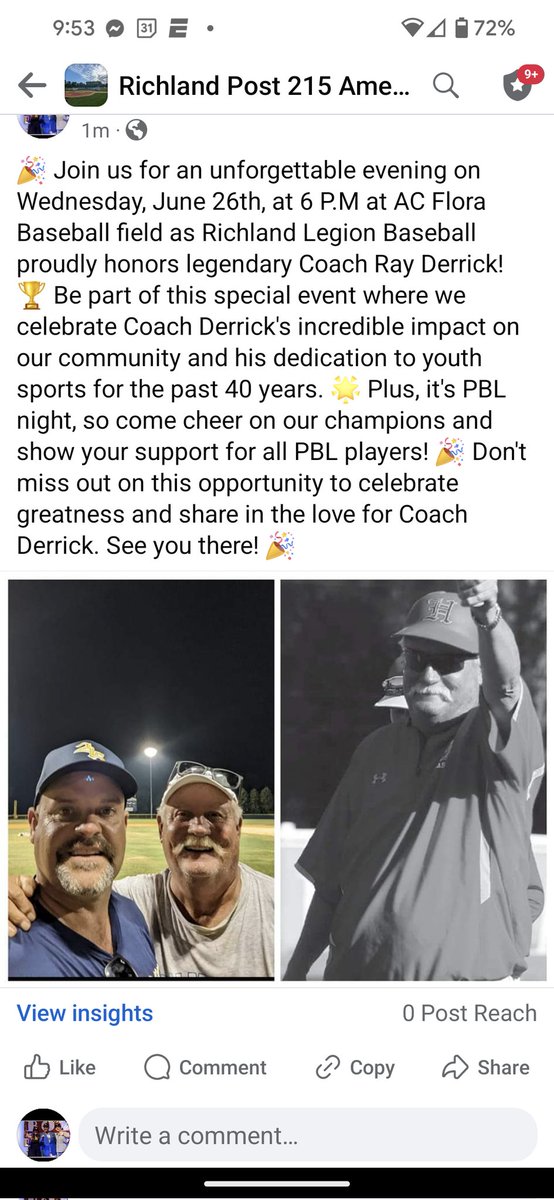 Ray Derrick Night &amp; PBL Night Wednesday June 26th @ AC Flora 6 PM. All PBL players invited