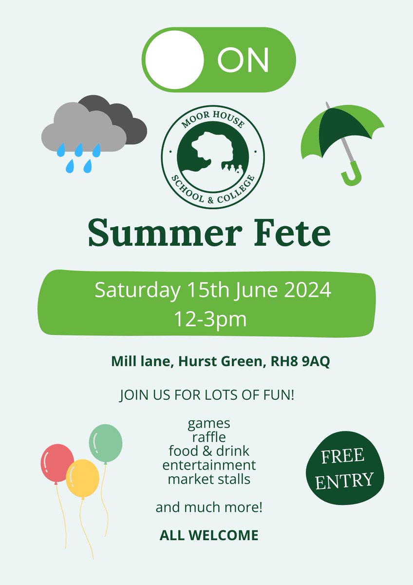 The forecast isn't good, but we have wet weather plans in place if needed and look forward to having lots of fun whatever the weather tomorrow!

Entry is FREE and all are welcome

#fete #Oxted #HurstGreen