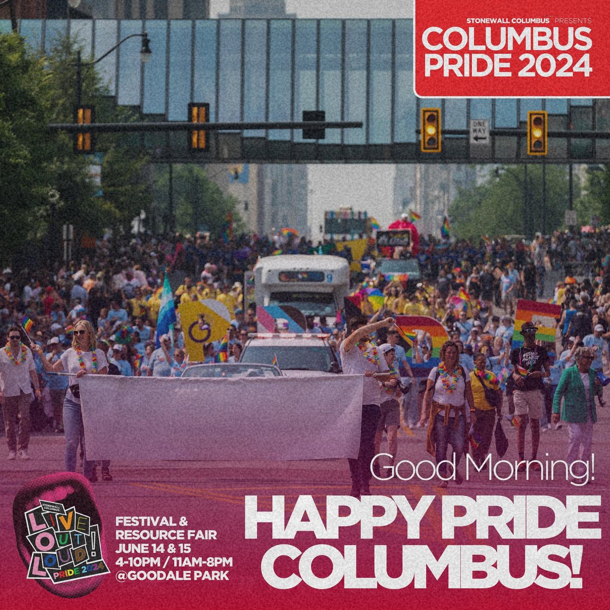 HAPPY PRIDE COLUMBUS! ✨🏳️‍⚧️🏳️‍🌈
We're kicking off the Pride Festival with a bang on the first day! ✨
Come one, come all, and let your true colors shine as we #LiveOutLoud ❤️🧡💛💚💙💜🤎🖤🩵🤍🩷
•
Stay tuned for updates and all things Pride!