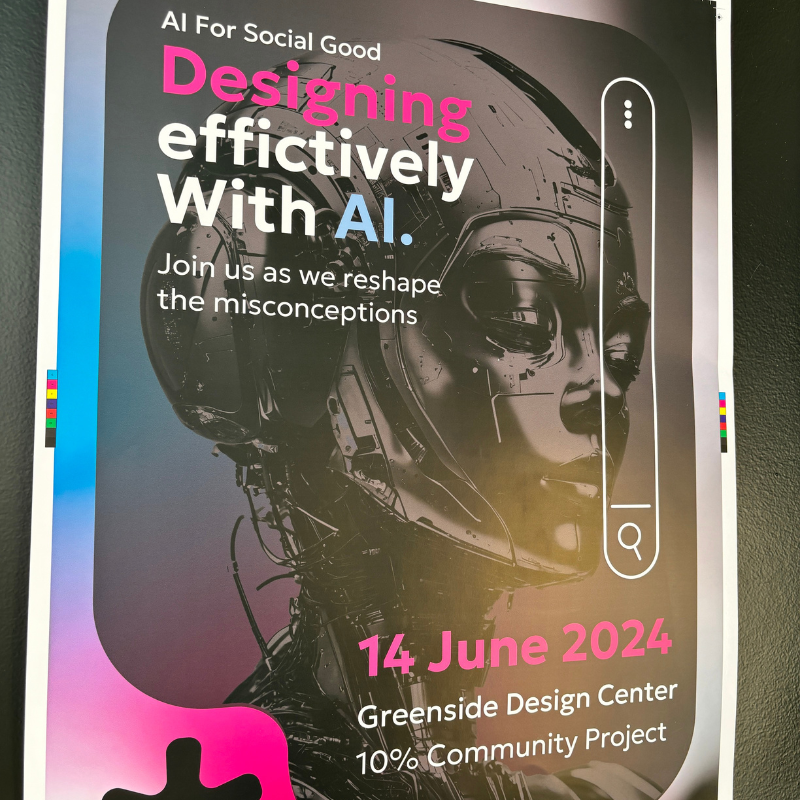 gdesigncenter's tweet photo. We're thrilled to share highlights from our recent 10% Community Project where we reshaped misconceptions about AI for social good. 

#AIForSocialGood #GreensideDesignCenter #CommunityProject #InnovativeDesign #AIImpact #SocialChange #DesigningWithAI https://t.co/YwePLRnwFd