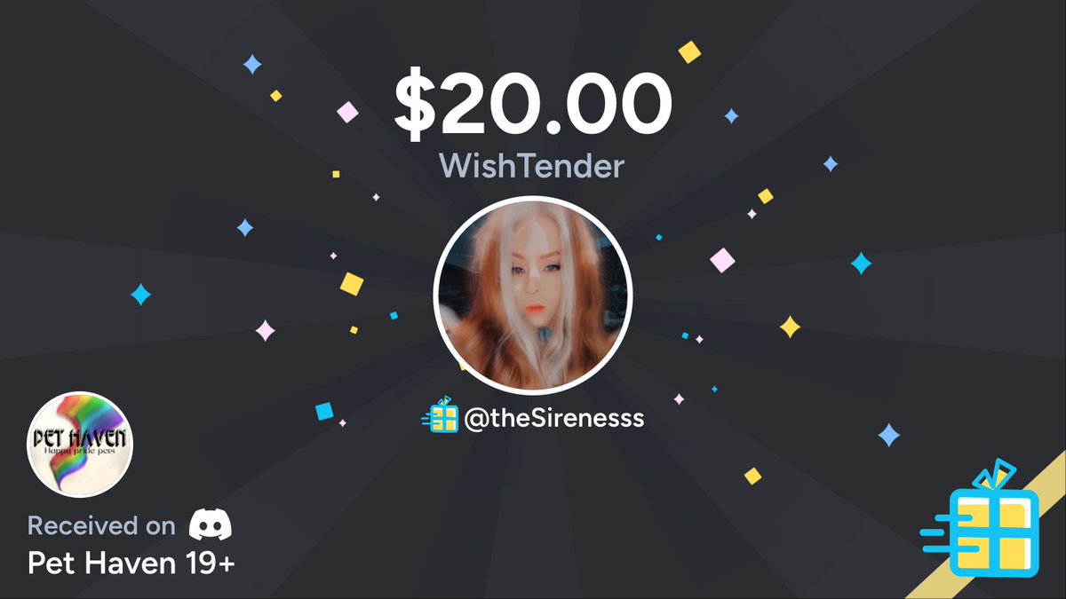 "S L I C K" just bought a gift off Miss Siren's wishlist worth $20.00 on Discord in Pet Haven 19+  🌀💫🔷

Check out Miss Siren's wishlist at wishtender dot com /theSirenesss