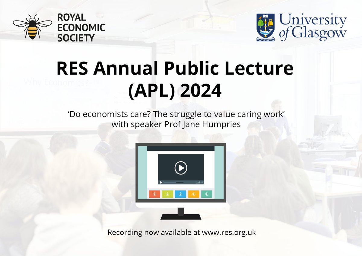 Royal Economic Society (@royaleconsoc) on Twitter photo 📺The recording of the RES #APL2024 <a href="/UofGAsbs/">UofG ASBS uofgasbs.bsky.social</a> is now available to view, with speaker Prof Jane Humphries and chair Prof Mary Morgan. The lecture is titled ‘Do economists care?’. Watch today!
Watch👉bit.ly/4chYqSI
#EconEvent #RESEvents #recording #schoolstudent 📺The recording of the RES #APL2024 <a href="/UofGAsbs/">UofG ASBS uofgasbs.bsky.social</a> is now available to view, with speaker Prof Jane Humphries and chair Prof Mary Morgan. The lecture is titled ‘Do economists care?’. Watch today!
Watch👉bit.ly/4chYqSI
#EconEvent #RESEvents #recording #schoolstudent