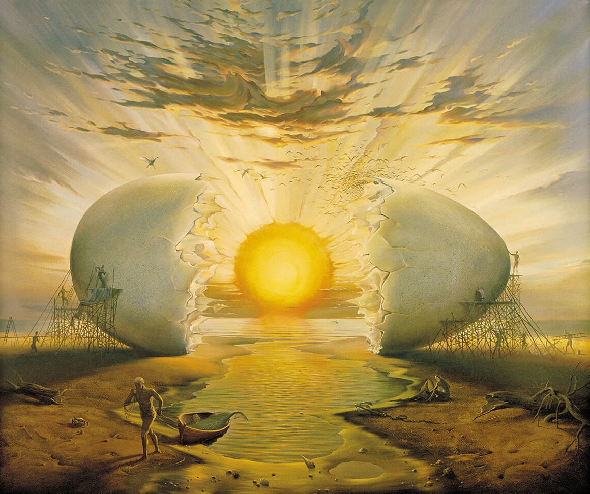 Yep8118's tweet photo. Vladimir Kush. Again, continuous themes of eggs, butterflies, and even some of the serpentine creatures born of eggs to symbolize metamorphosis, new beginnings, love, and self-wonder. https://t.co/StBXAegDEo