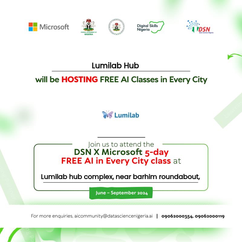 We will be hosting the DSN X Microsoft 2024 FREE AI Classes at LUMILAB . Join us to attend physically by registering with the link below. Link to register: bit.ly/DSNLearners24