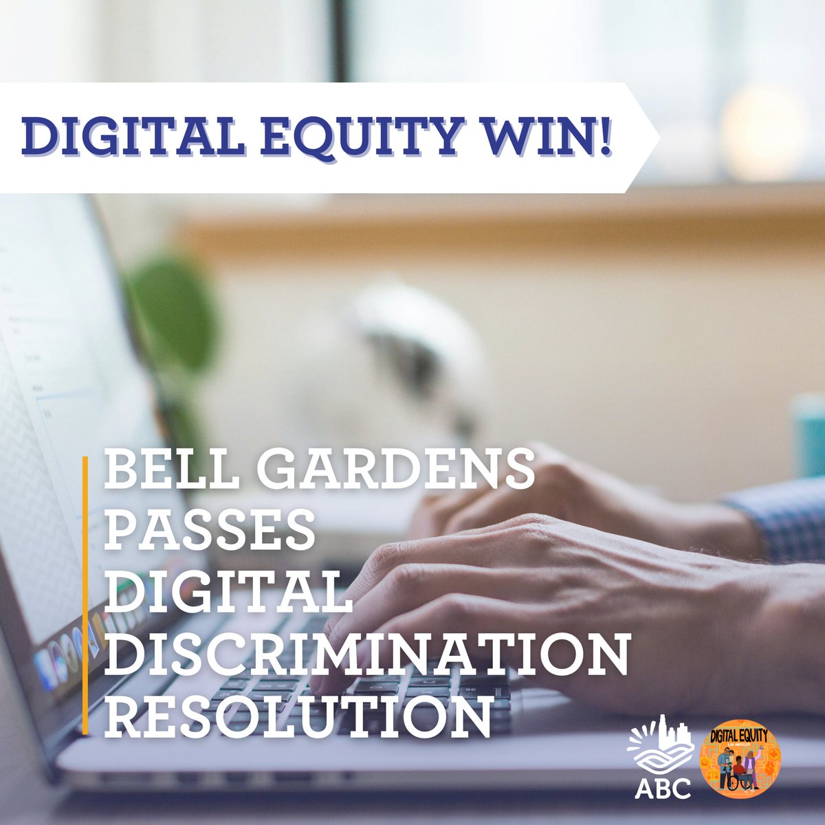 Healing4Justice's tweet photo. Another #DigitalEquity Win! @bellgardenscity unveiled a monumental City resolution on #DigitalDiscrimination aligning with FCC rules. This move aims to eliminate policies/practices that impact broadband access based on income, race, ethnicity, color, religion, or national origin https://t.co/6cJvLMwJxi