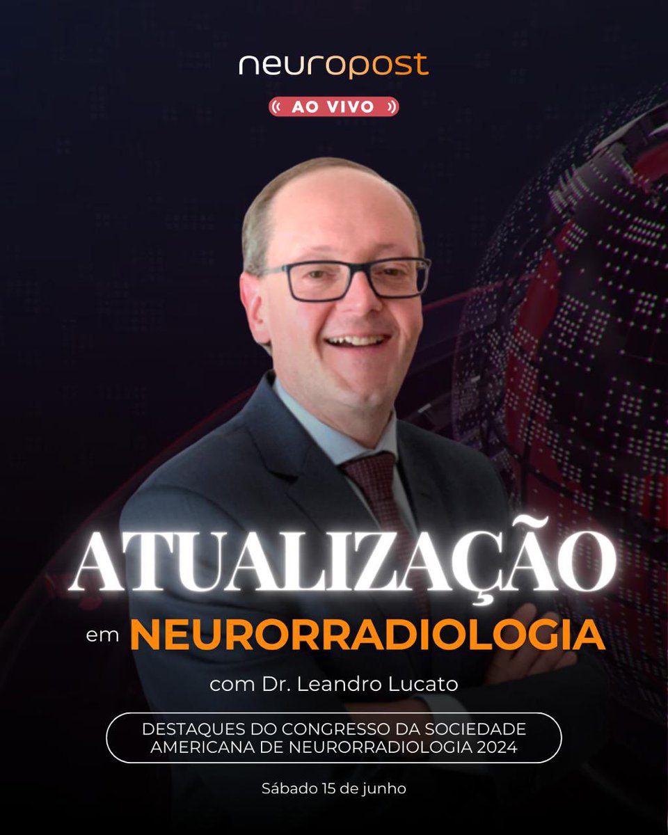É AMANHÃ!

Dia 15/06 às 9hs, estarei juntamente com o time <a href="/neuro/">Tyler</a>.post falando sobre as novidades do congresso americano de neurorradiologia realizado mês passado em Las Vegas!

Aguardo todos vocês! Inscrições no site neuropost.com.br/live