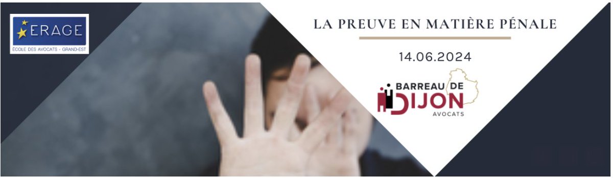 Aujourd'hui le Barreau de Dijon <a href="/GeslainAnne/">Anne Geslain, Bâtonnier de Dijon</a> et <a href="/ERAGE_/">ERAGE</a> organisent, sur l'initiative du Bâtonnier <a href="/EmmanuelTOURAI1/">Emmanuel TOURAILLE</a> une formation sur la preuve en matière pénale, avec la participation de <a href="/CatherineMenabe/">Catherine Ménabé</a> pour le volet ADN et <a href="/lafferic/">Eric Laffont</a> pour le volet téléphonie.