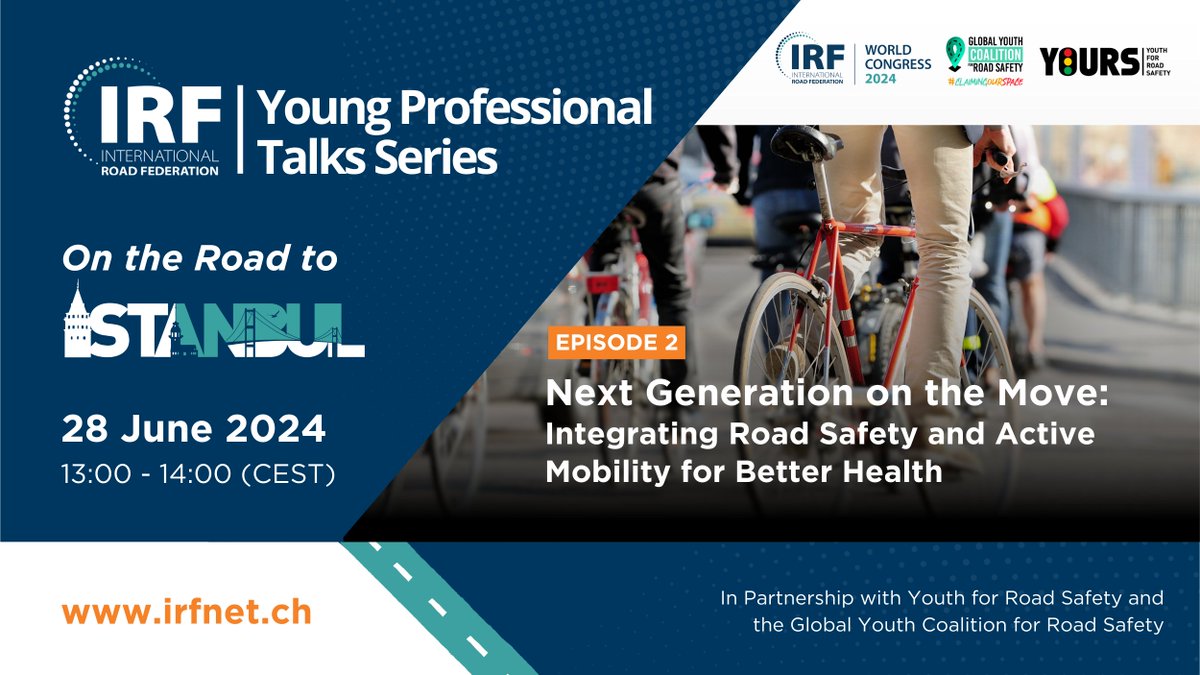 IRF®️ (Official Account) (@irfofficial_org) on Twitter photo Join us for Episode 2 of the #IRFYoungProfessional Talks Series: "Next Generation on the Move: Integrating Road Safety & Active Mobility" with @ClaimOurSpace and <a href="/YOURS_YforRS/">YOURS - Youth for Road Safety</a> 🚴♀️🌍
🗓️ 28 June 2024 | 13:00 – 14:00 (CEST)
🔗 Register now: us02web.zoom.us/webinar/regist… Join us for Episode 2 of the #IRFYoungProfessional Talks Series: "Next Generation on the Move: Integrating Road Safety & Active Mobility" with @ClaimOurSpace and <a href="/YOURS_YforRS/">YOURS - Youth for Road Safety</a> 🚴♀️🌍
🗓️ 28 June 2024 | 13:00 – 14:00 (CEST)
🔗 Register now: us02web.zoom.us/webinar/regist…