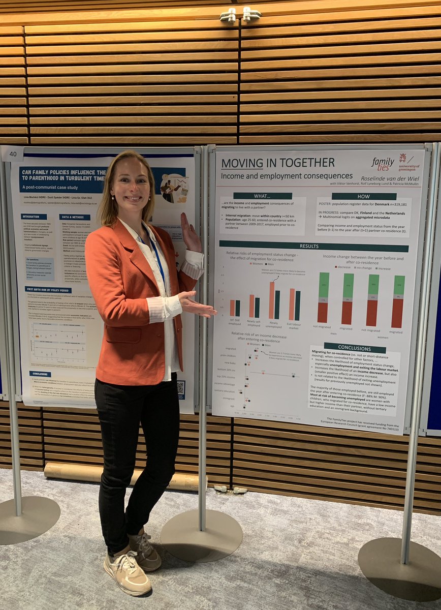Enjoying all the interesting sessions at #EPC2024 in Edinburgh, seeing friends and colleagues and presenting my own poster on the income and employment consequences of moving for union formation 😊