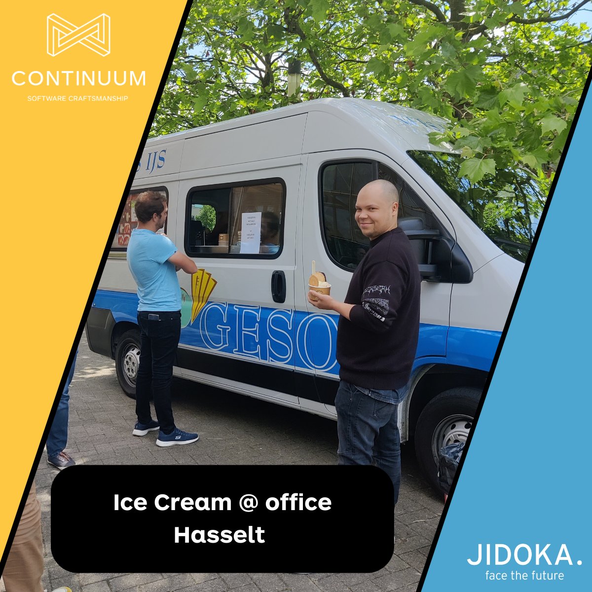 continuumbe's tweet image. 🍦 Ice Cream Surprise at Continuum-Jidoka! 🍦

 Our office had a delightful visit from an ice cream truck! Our hardworking team took a well-deserved break to enjoy some delicious treats and sweeten up their day. Nothing like a scoop of happiness to  bring smiles all around 🎉