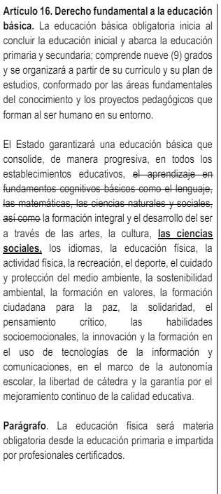 Uno de los cambios que hizo la bancada oficialista al proyecto de Ley Estatutaria de Educación. Quitan  aprendizaje de las matemáticas y lenguaje del derecho a la Educación Básica. En Colombia la pobreza de aprendizaje es enorme. Esto no puede tener aval del MEN. <a href="/OscarG_Sanchez/">Óscar Sánchez J.</a>