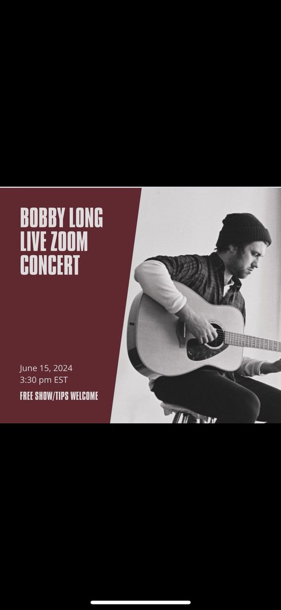 Reminder that <a href="/BobbyLongNews/">Bobby Long</a> has a Zoom concert tomorrow 🎶

🔗 To register to watch it: us06web.zoom.us/meeting/regist…