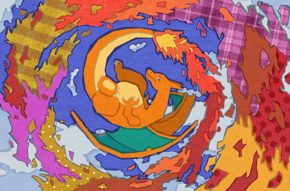 shigenowi's tweet image. 【#ポケモンカード
イラストレーションコンテスト】
.
#リザードン #ビッパ #ピカチュウ で参加しました！今回は全て布生地のコラージュで描いてみました。
結果は残念でしたがとても楽しかったです。
ぜひ見てください！！
.
#PTCGIC2024