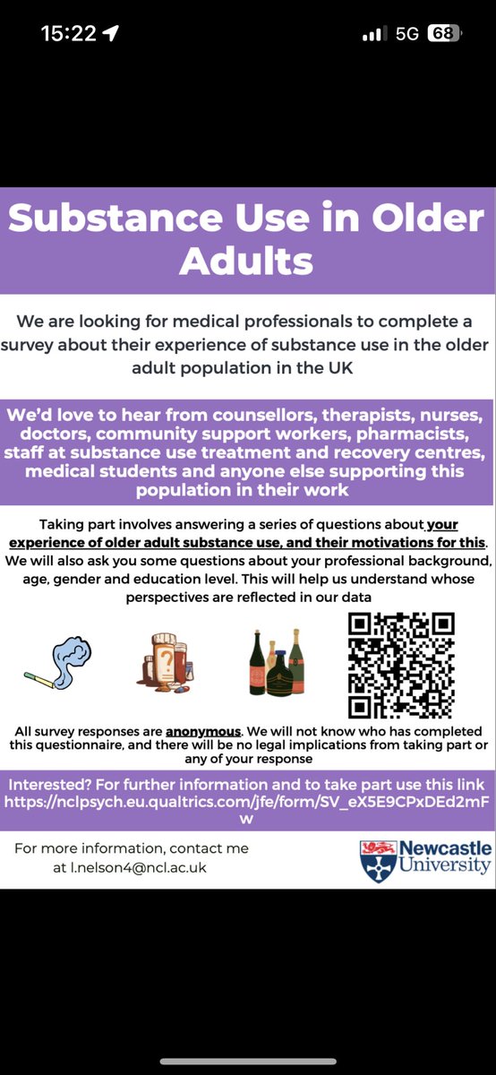 Dr Beth Bareham (@bkbareham) on Twitter photo 📣Please share!
We’re now looking for practitioners to take part in our survey about substance use in UK older adults (including prescription drug misuse) 
Please take part if you can
Survey closes 21st June 
nclpsych.eu.qualtrics.com/jfe/form/SV_eX… 📣Please share!
We’re now looking for practitioners to take part in our survey about substance use in UK older adults (including prescription drug misuse) 
Please take part if you can
Survey closes 21st June 
nclpsych.eu.qualtrics.com/jfe/form/SV_eX…