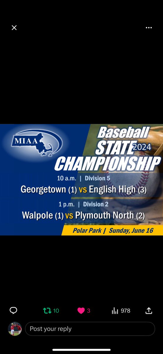 ghsbaseball9's tweet photo. Championship Game PPD due to impending severe weather!  Game now Sunday!  One Moment! https://t.co/cfytyJR4DO