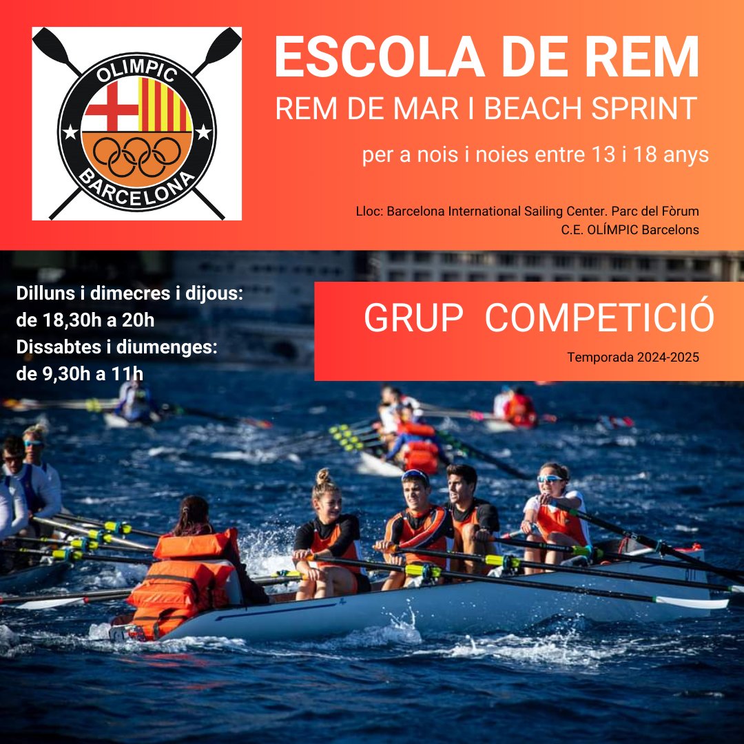 ESCOLA ESPORTIVA DE REM DE MAR
🟠 Per a nois i noies entre 13 i 18 anys
🟠 Temporada 2024-2025
🟠 Demana informació per DM
#olimpicBCN🧡 #rem #rowing #remdemar #coastalrowingBCN #remodemar #esforç #constància #equip #remCAT #orangepower🔥 #beachsprints #barcelona #parcfòrum