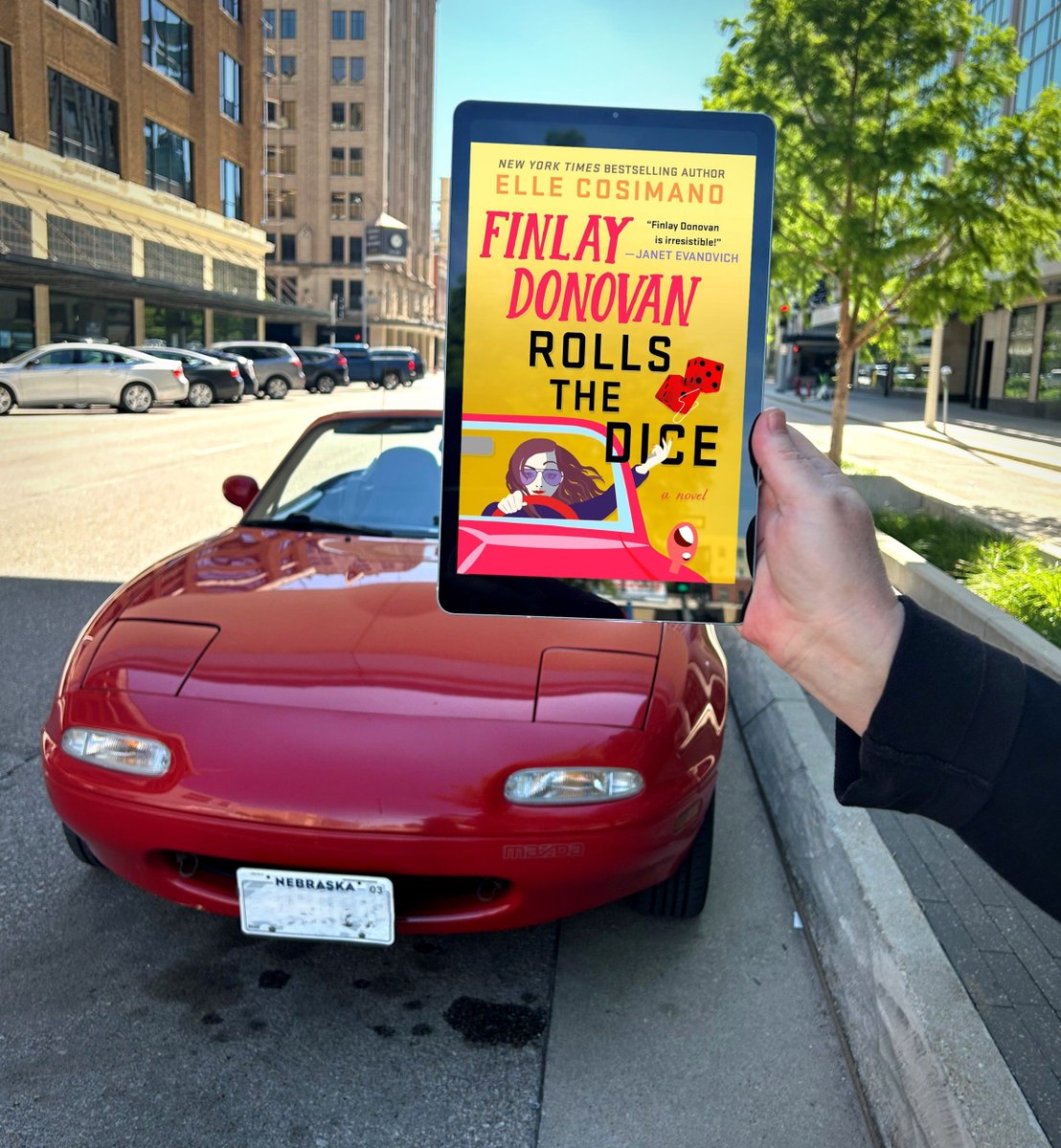 Feel the wind in your hair with #BookFaceFriday! "Finlay Donovan Rolls the Dice" by Elle Cosimano is the 4th entry in the series &amp; is the perfect pick for a road trip. 🚗 It's available as an eBook &amp; audiobook from #NEOverDrive! Read more on the #NLCblog📷 buff.ly/4b28hLr