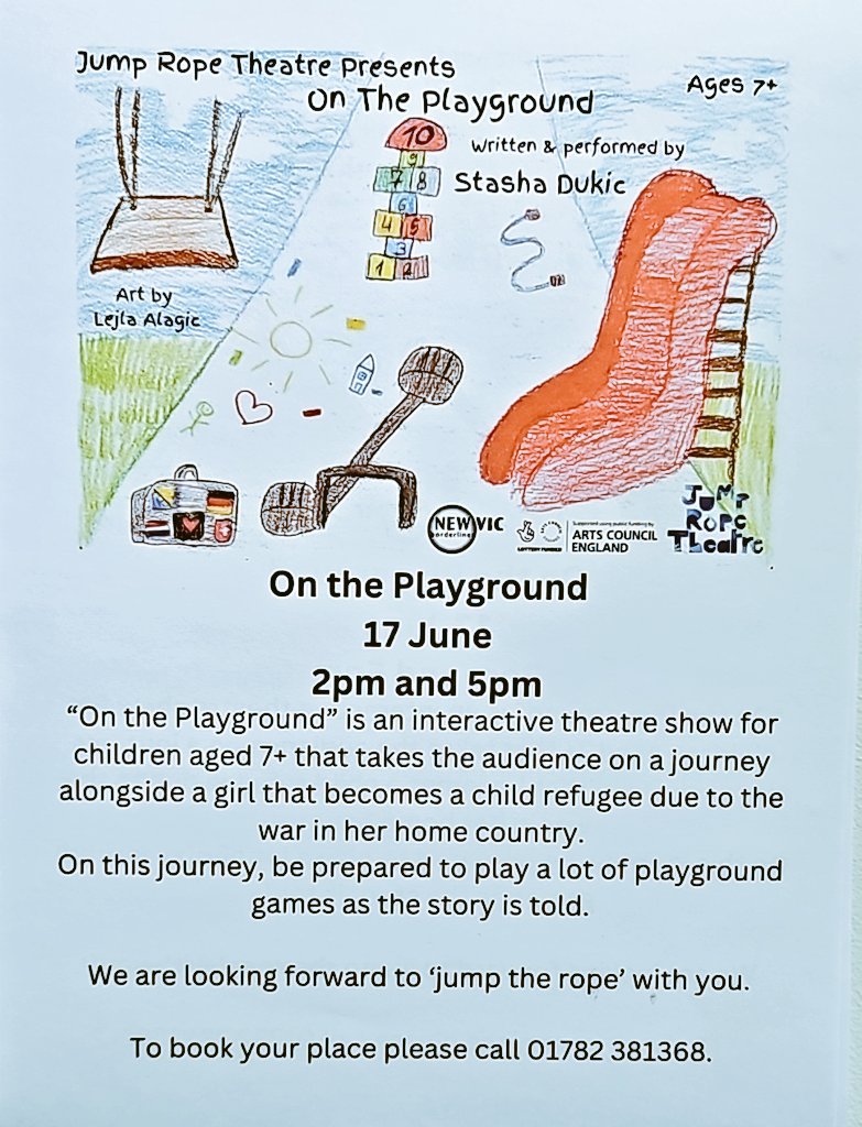 New Vic Borderlines (@nvborderlines) on Twitter photo Let's jump rope together.....
#Free #event <a href="/NewVicTheatre/">New Vic Theatre</a>
#OnThePlayground <a href="/betterstoke/">BetterTogetherCommunitySupportGroup</a> <a href="/sotculturaldest/">Stoke-on-Trent Cultural Destinations</a> <a href="/BBCRadioStoke/">BBC Stoke & Staffordshire</a> <a href="/stashadukic/">stashadukic</a> <a href="/NewsNBC/">Newcastle-u-Lyme BC</a> <a href="/WalkTalkAction/">Walk Talk Action</a> <a href="/Middleport_ST6/">Middleport Matters Community Trust</a> <a href="/HanleyPark/">Hanley Park</a> <a href="/SoTCityCouncil/">Stoke-on-Trent CC</a> <a href="/lovestoke/">Love Stoke</a> <a href="/Jumpropetheatre/">Jump Rope Theatre</a> <a href="/Aida_S_Haughton/">Aida (Salkic) Haughton MBE</a> <a href="/Sue4AudleyWard/">Sue Moffat</a> <a href="/annharvey22/">Ann Harvey @annharve</a> Let's jump rope together.....
#Free #event <a href="/NewVicTheatre/">New Vic Theatre</a>
#OnThePlayground <a href="/betterstoke/">BetterTogetherCommunitySupportGroup</a> <a href="/sotculturaldest/">Stoke-on-Trent Cultural Destinations</a> <a href="/BBCRadioStoke/">BBC Stoke & Staffordshire</a> <a href="/stashadukic/">stashadukic</a> <a href="/NewsNBC/">Newcastle-u-Lyme BC</a> <a href="/WalkTalkAction/">Walk Talk Action</a> <a href="/Middleport_ST6/">Middleport Matters Community Trust</a> <a href="/HanleyPark/">Hanley Park</a> <a href="/SoTCityCouncil/">Stoke-on-Trent CC</a> <a href="/lovestoke/">Love Stoke</a> <a href="/Jumpropetheatre/">Jump Rope Theatre</a> <a href="/Aida_S_Haughton/">Aida (Salkic) Haughton MBE</a> <a href="/Sue4AudleyWard/">Sue Moffat</a> <a href="/annharvey22/">Ann Harvey @annharve</a>