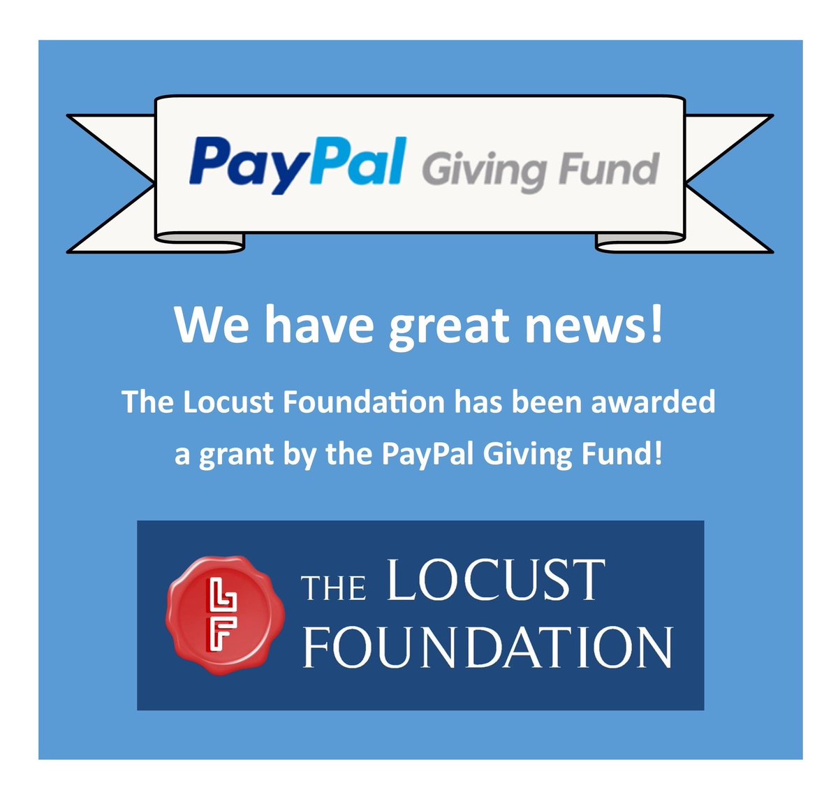 JimmyLocust1's tweet photo. Thank @PayPal for recognizing @TheLocustFndn by awarding this wonderful Grant! https://t.co/x55hHqQ0TR
