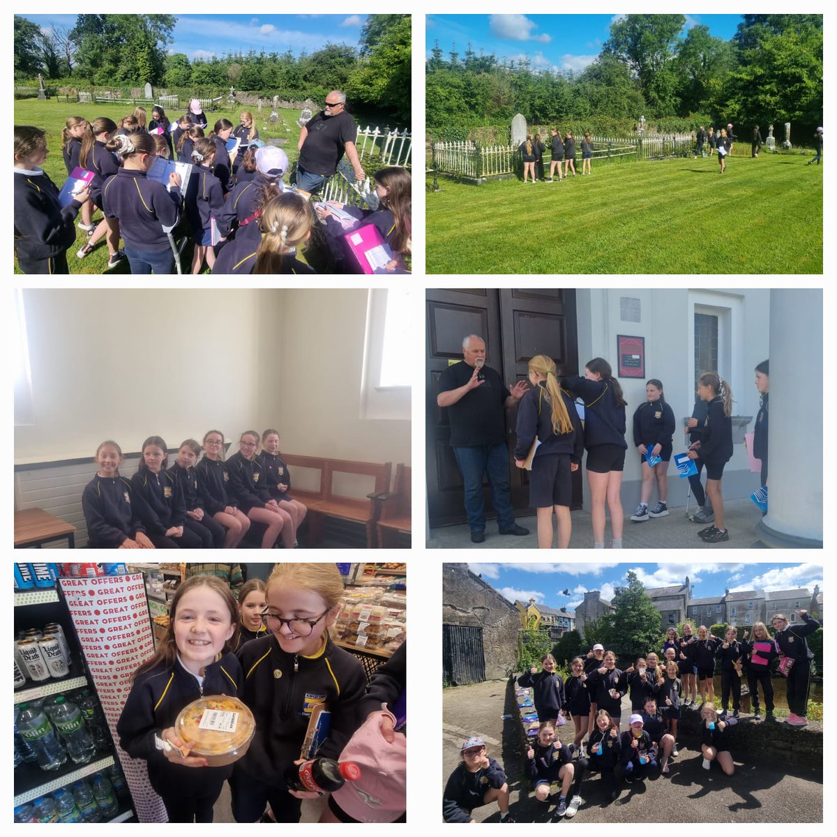 ConventNewport's tweet photo. 4th Class went on a history walk with local historian Martin. We learned all about the protestant graveyard in the 1800s, as well as some history of the local Catholic church. We finished our morning with a trip to Gully's and an ice cream down by the river 😋 https://t.co/2N98VlJCN1
