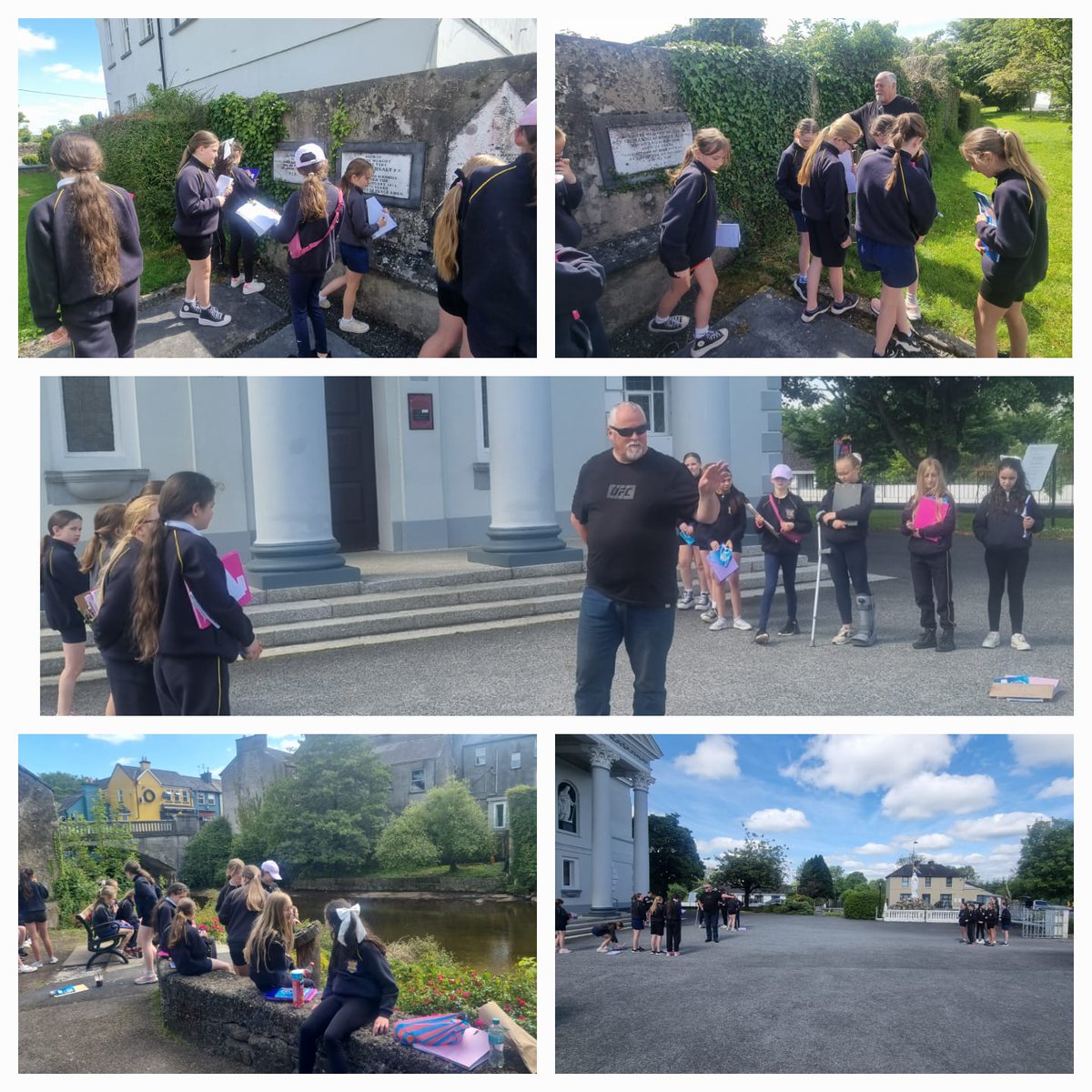 ConventNewport's tweet photo. 4th Class went on a history walk with local historian Martin. We learned all about the protestant graveyard in the 1800s, as well as some history of the local Catholic church. We finished our morning with a trip to Gully's and an ice cream down by the river 😋 https://t.co/2N98VlJCN1