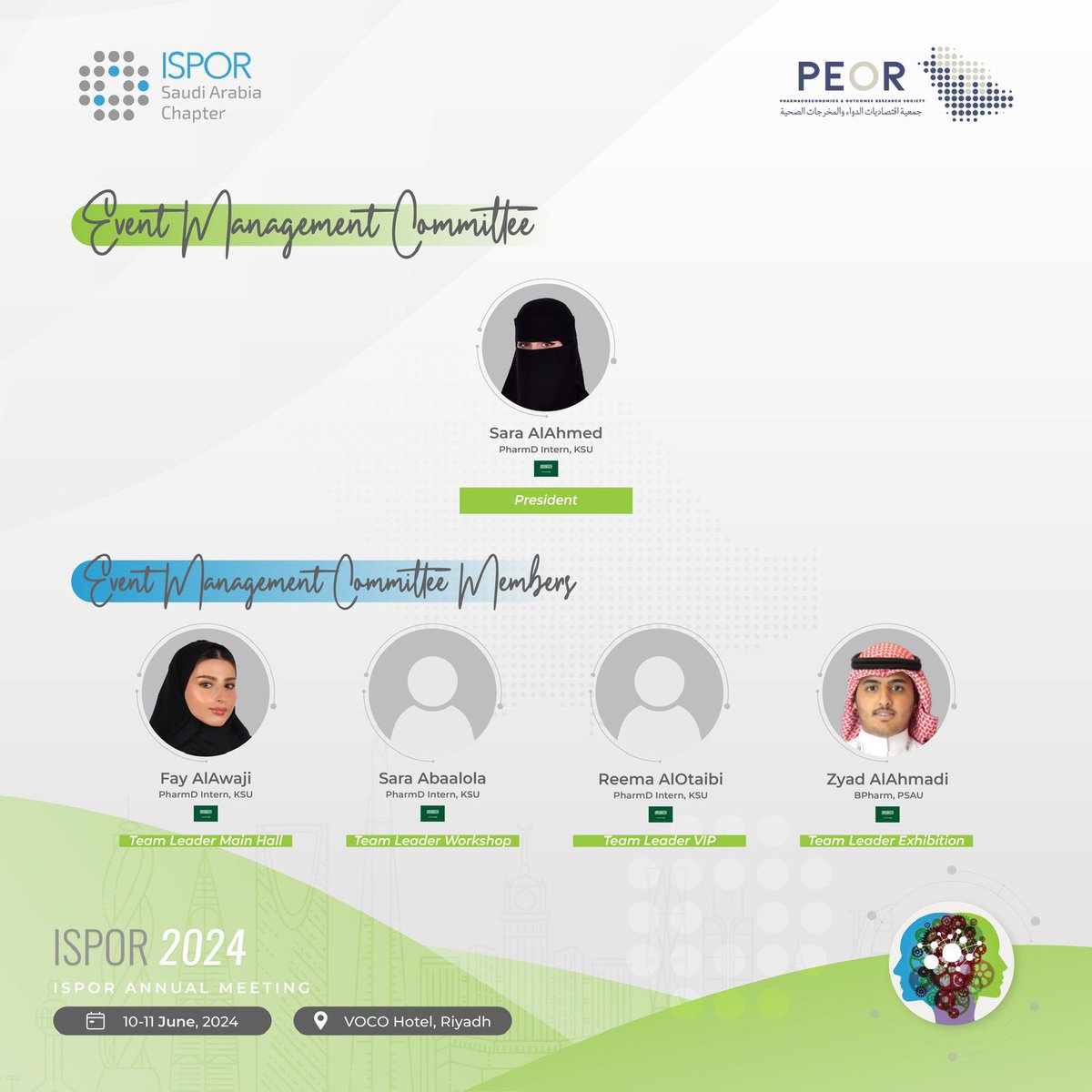 The Event Management Committee, led by Sara AlAhmed and the hardworking members, ensured that the on-site experience ran smoothly for all attendees. Your attention to detail was much appreciated.

#ISPOR_Saudi24