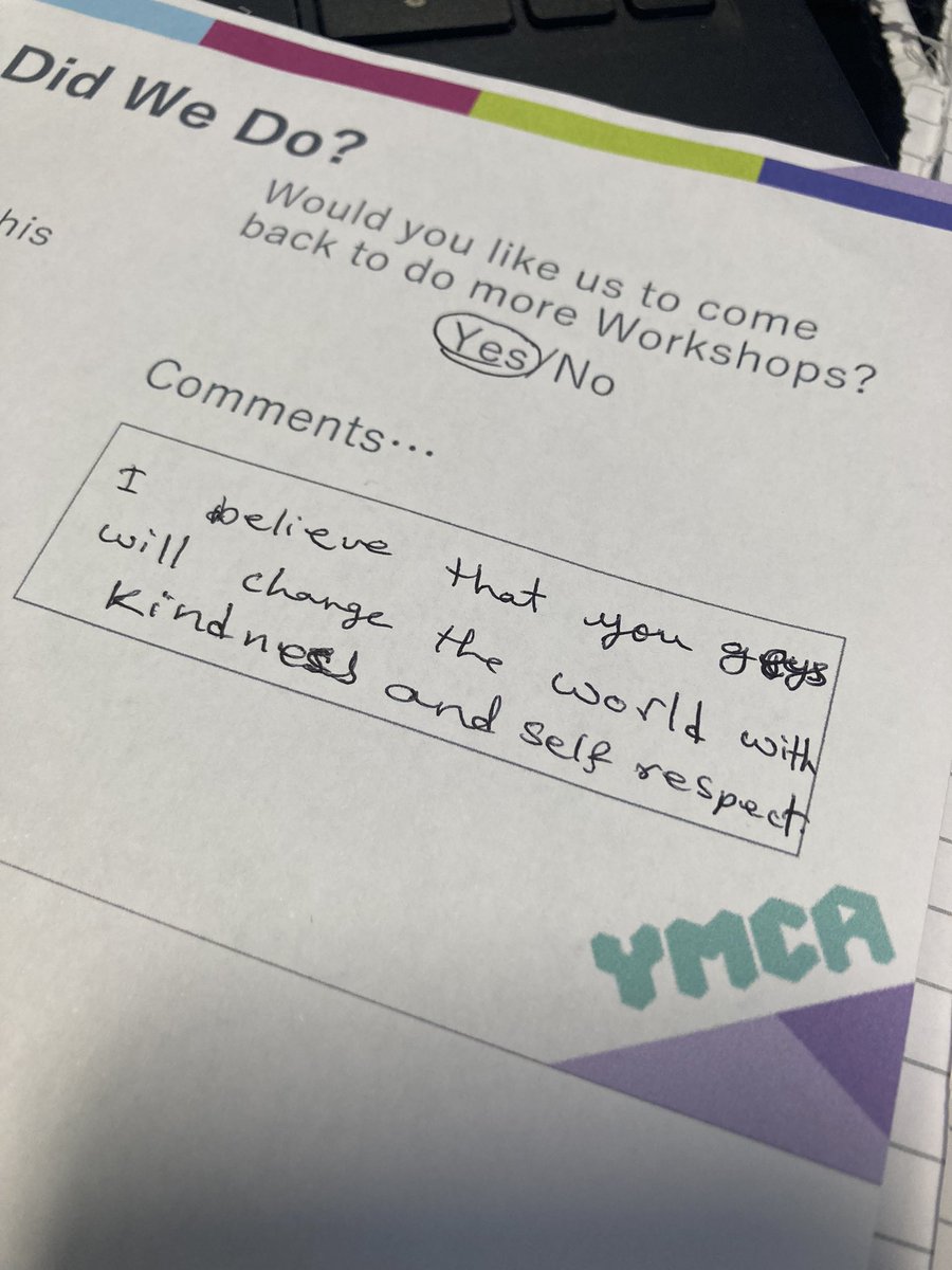 Friday afternoon loveliness

Feedback received from a young participant of <a href="/YMCALincs/">YMCA Lincolnshire</a> <a href="/JUSTLincs/">JUST Lincolnshire</a> #Mind #Body #Spirit school takeover day. 

“I believe that you guys will change the world with kindness and self respect”.   We try!! 

Engaged students <a href="/LCHSed/">LCHS</a> 😍