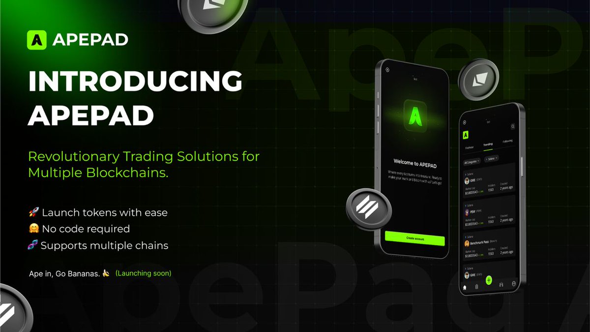 apepad_com's tweet photo. Earn free tokens now with the BIGGEST upcoming launchpad on Telegram called Ape Pad 🍌

🧬 Farm points daily in the Ape Pad TG mini-app
🧬 Launch tokens with ease 
🧬 No code required 
🧬 Supports multiple chains

JOIN THE FARM HERE:
https://t.co/NnNy95z6dn https://t.co/tWOwBc9ohP