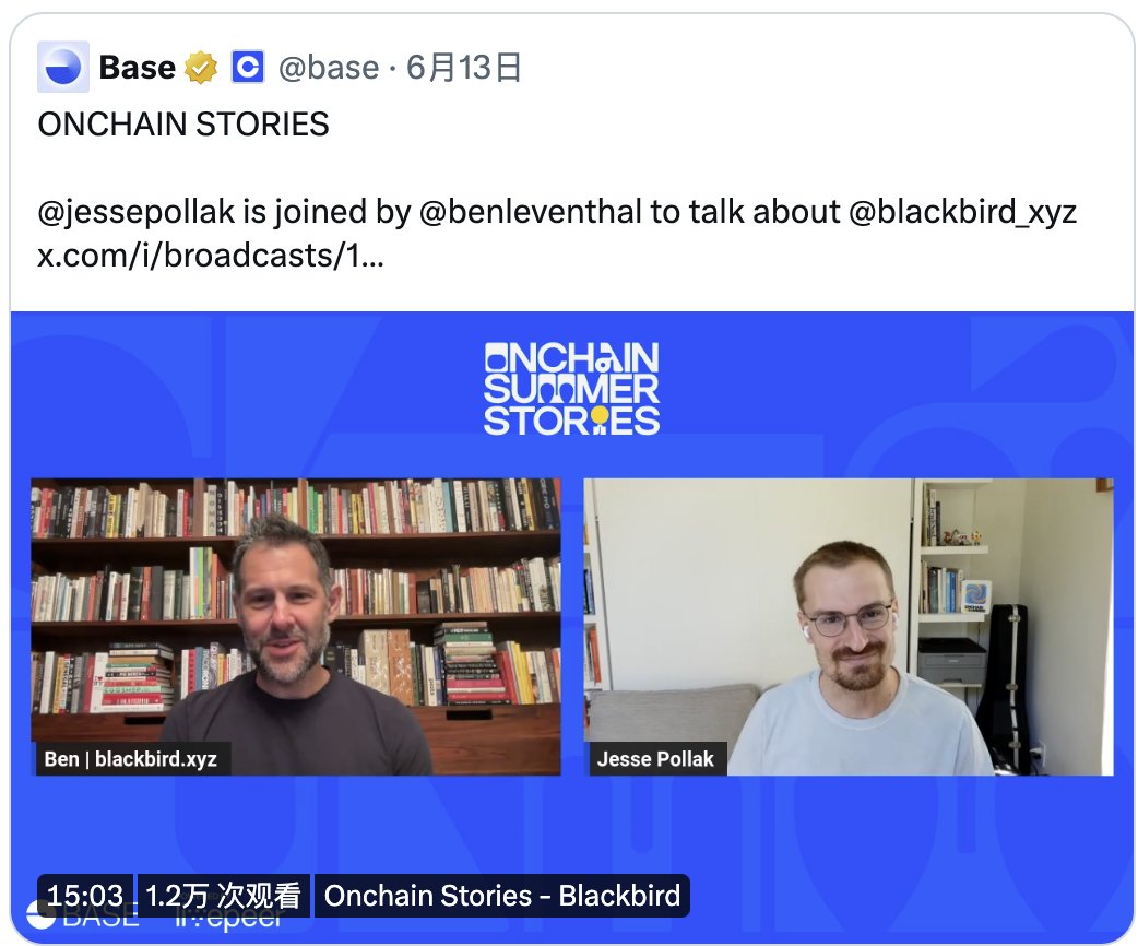starzq's tweet photo. 我们去年研究过的 Web3「大众点评」@blackbird 加入了Base的Onchain Summer, 创始人 @benleventhal 同时接受了@jessepollak 的专访

果不其然，Blackbird的Token $FLY 会在Base上围绕Loyalty来建设

对Web3消费类应用和Blackbird感兴趣的朋友，欢迎阅读我们撰写的文章👇🏻

https://t.co/LkgczKv3V4 https://t.co/jFMt2DM6Vd