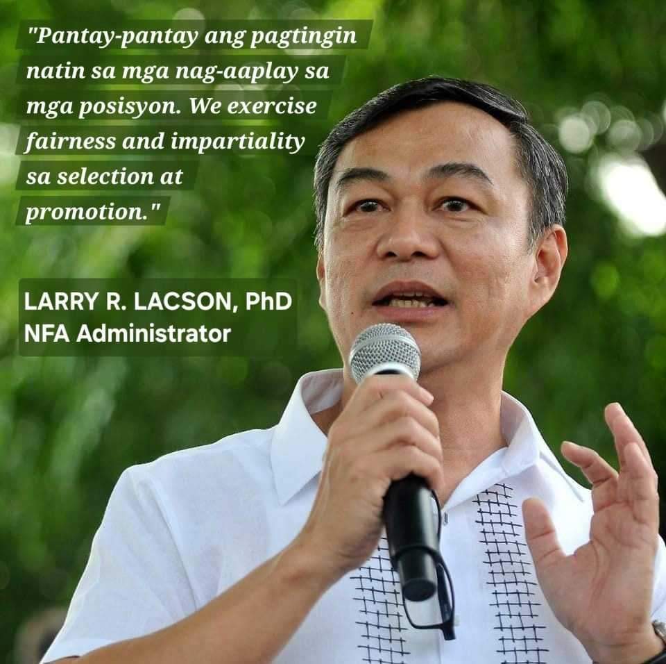 NFAAdministrator Larry R. Lacson commits fair manpower selection and promotion.

facebook.com/share/p/FEbVbt…