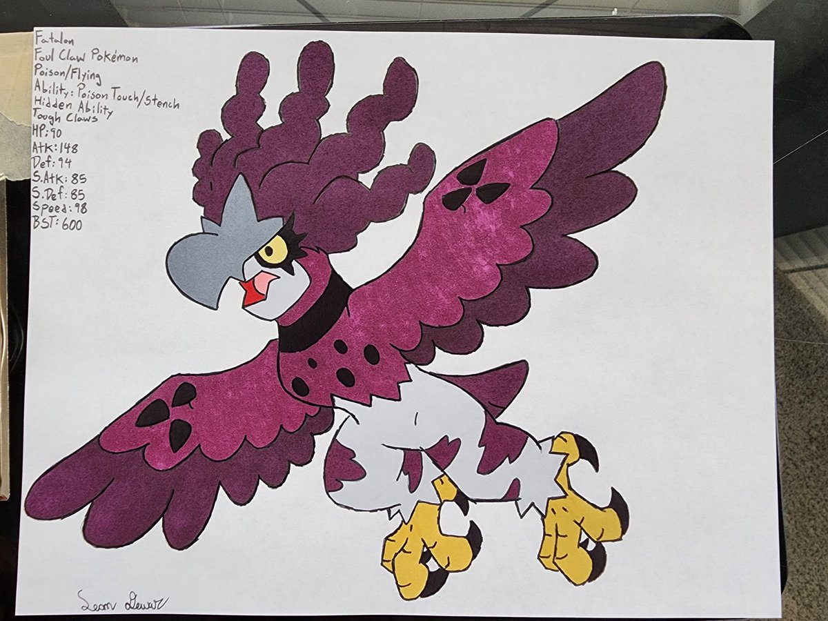 FalcoSean's tweet photo. For this week's #FakemonFriday, we're going to fly over to the Quelindia Region for the first time to see one of the region's two pseudo legendaries. Meet Fluffoul, Harputrid, and Fatalon.
#Pokemon #PokemonArt #Fakemon #FakemonArt #PoisonTypePokemon #FlyingTypePokemon https://t.co/g4NT62IpfI