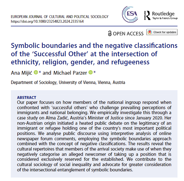 ⚡️NEWS! Discover how societal perceptions of migrants are challenged by 'successful others' like <a href="/Alma_Zadic/">Alma Zadić</a>, Austria´s Minister of Justice. Happy to share our new publication <a href="/EJCPS_journal/">E. J. of Cultural and Political Sociology</a>:
🔗doi.org/10.1080/232548…
