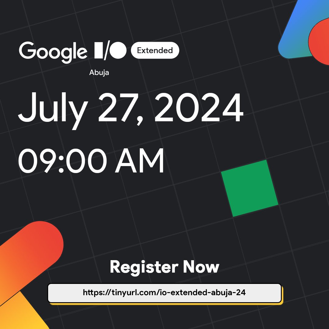 gdgabuja's tweet image. Get ready for #googleioextended Abuja! a premier event connecting developers, tech enthusiasts, &amp;amp; industry experts!

Experience the latest innovations, insights, and connections as we dive into: Cutting-edge Google tech &amp;amp; trends, Hands-on workshops, Inspiring keynotes etc.
