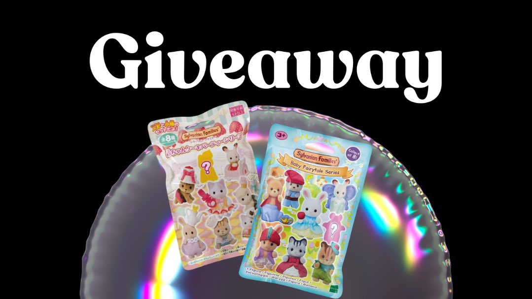 [GIVEAWAY  `⎚⩊⎚´ -✧]

sylvanian families blind bags baby cake party &amp; fairy tale (for two winners!)

⭑ must be following <a href="/asymmmetrical/">mawra 🍊</a> 
⭑ like &amp; rt this post (proof on rep)
⭑ will cover the shipping fees (max 20k) ina participants only
⭑ end date: 18/6/24

good luck! x